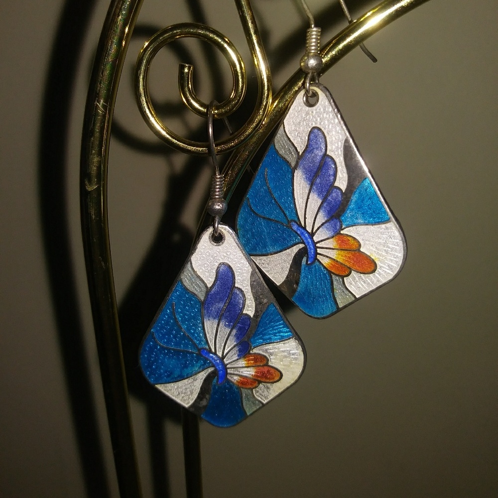 Vintage Cloisonne Pierced Earrings